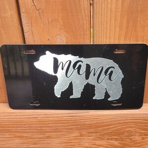 Mama Bear 2 Logo Diamond Etched Mountain Forest Animal Vanity License Plate Tag.